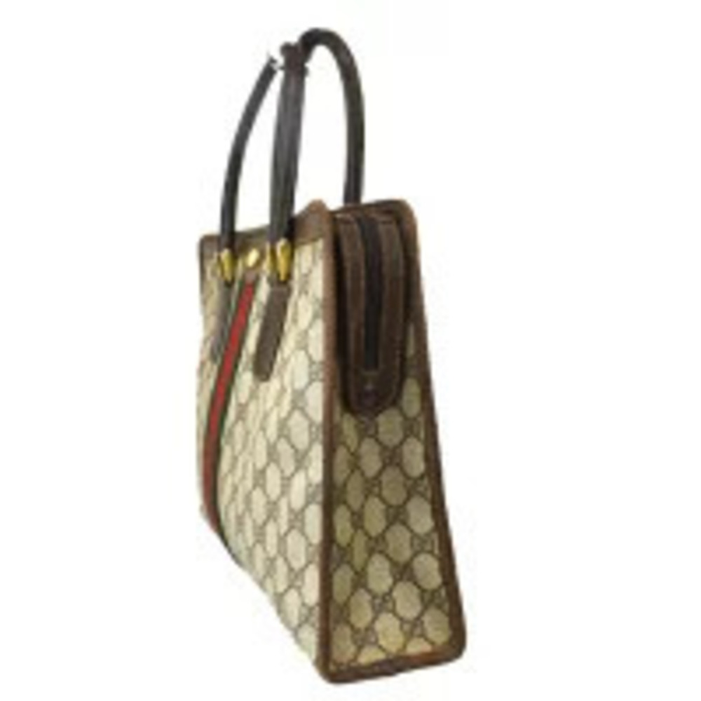 Gucci Handbag Leather GG Green Red Brown Sherry Red Brown